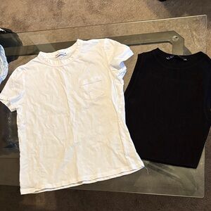 Zara White tee and Black Short Sleeve ribbed crop top S/M